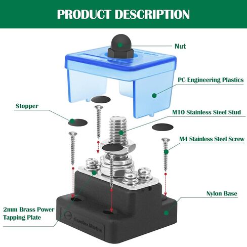 LENKRAD M8 Single Stud Bus Bar 12V Marine Terminal Block 5/16" Post,New Energy BusBar,12-48v Insulated Power Distribution Terminal Block with Cover in Kuwait