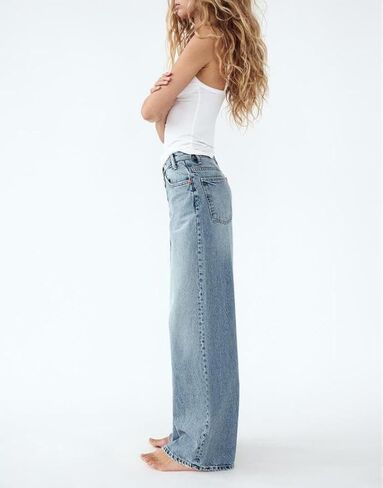 yoeasy Women's Casual Baggy Jeans Crossover Mid Waist Wide Leg Loose Boyfriend Denim Pants Trousers with Pockets in Saudi Arabia
