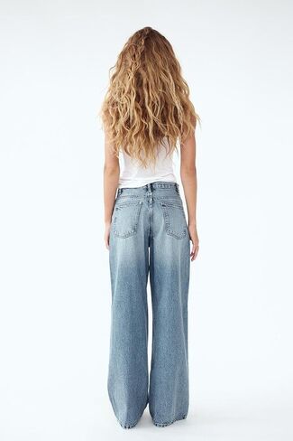yoeasy Women's Casual Baggy Jeans Crossover Mid Waist Wide Leg Loose Boyfriend Denim Pants Trousers with Pockets in Saudi Arabia