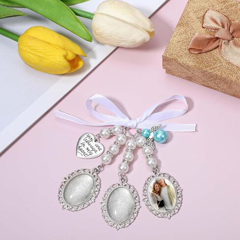 باقة زفاف سحر لذاكرة الزفاف باقة باقة باقة مع لؤلؤة بيضاء وقلادة القلب لاسي البيضاوي البيض in Kuwait