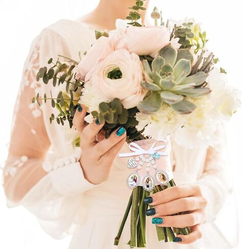 باقة زفاف سحر لذاكرة الزفاف باقة باقة باقة مع لؤلؤة بيضاء وقلادة القلب لاسي البيضاوي البيض in Kuwait