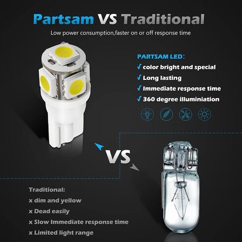 Partsam 194 مصابيح LED مصابيح لوحة ترخيص بيضاء 168 T10 2825 W5W مصابيح LED للسيارة الداخلية Dome Map Door مجاملة أضواء لوحة الترخيص Super Bright 6000k 5 5050-SMD LED in Saudi Arabia