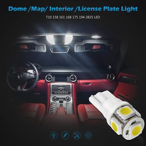 Partsam 194 مصابيح LED مصابيح لوحة ترخيص بيضاء 168 T10 2825 W5W مصابيح LED للسيارة الداخلية Dome Map Door مجاملة أضواء لوحة الترخيص Super Bright 6000k 5 5050-SMD LED in Saudi Arabia