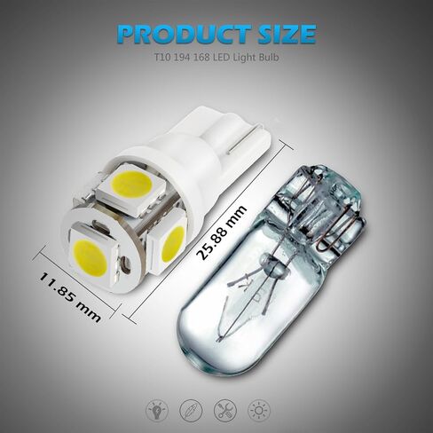 Partsam 194 مصابيح LED مصابيح لوحة ترخيص بيضاء 168 T10 2825 W5W مصابيح LED للسيارة الداخلية Dome Map Door مجاملة أضواء لوحة الترخيص Super Bright 6000k 5 5050-SMD LED in Saudi Arabia