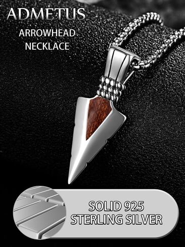 قلادة Admetus Arrowhead للرجال 925 Sterling Silver American Jewelry American West Pendant Present Protects لعشاق الرياضة في الهواء الطلق مع 2.5 مم 22 "+2" Rolo سلسلة in Kuwait