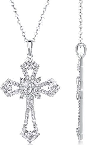 Cross Moissanite Pendant Necklace for Women Men Christian Gifts, Brilliant Cut Brightness Lab Created Diamond 925 Sterling Silver Cross Necklace with 18K White Gold Plating in Saudi Arabia