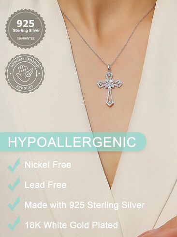 Cross Moissanite Pendant Necklace for Women Men Christian Gifts, Brilliant Cut Brightness Lab Created Diamond 925 Sterling Silver Cross Necklace with 18K White Gold Plating in Saudi Arabia