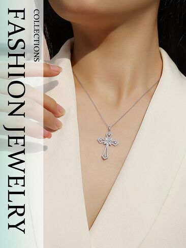 Cross Moissanite Pendant Necklace for Women Men Christian Gifts, Brilliant Cut Brightness Lab Created Diamond 925 Sterling Silver Cross Necklace with 18K White Gold Plating in Saudi Arabia