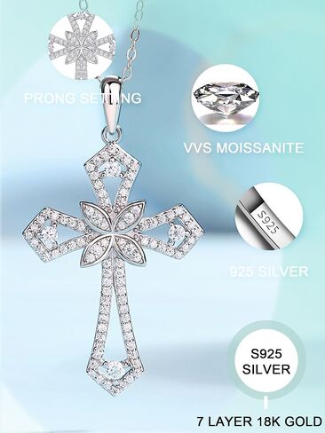 Cross Moissanite Pendant Necklace for Women Men Christian Gifts, Brilliant Cut Brightness Lab Created Diamond 925 Sterling Silver Cross Necklace with 18K White Gold Plating in Saudi Arabia