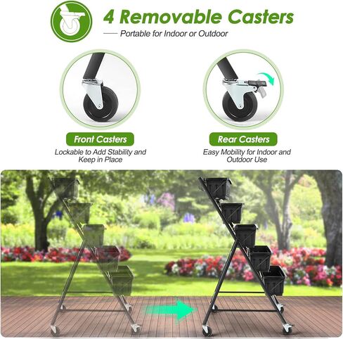 Homdox 4FT Vertical Garden Bed, 5 Tiers Vertical Raised Garden Planter, 25.6 * 26 * 48Inch Garden Raised Bed with 4 Hooks & 4 Wheels, Vegetable Flower Planter Raised Stand, Black with Storage Rack in Saudi Arabia