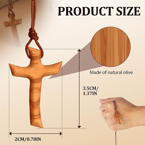 قلادة Wellhouse Wood Olive Cross: هدية قلادة مسيحية للنساء والرجال. مثالي للسيارة والجدار والكنيسة والمنزل. in Kuwait