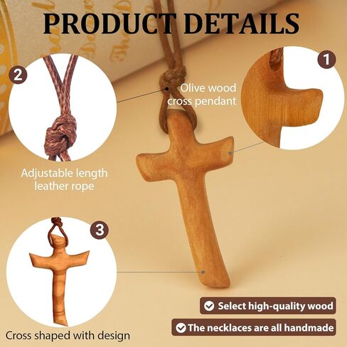 قلادة Wellhouse Wood Olive Cross: هدية قلادة مسيحية للنساء والرجال. مثالي للسيارة والجدار والكنيسة والمنزل. in Kuwait