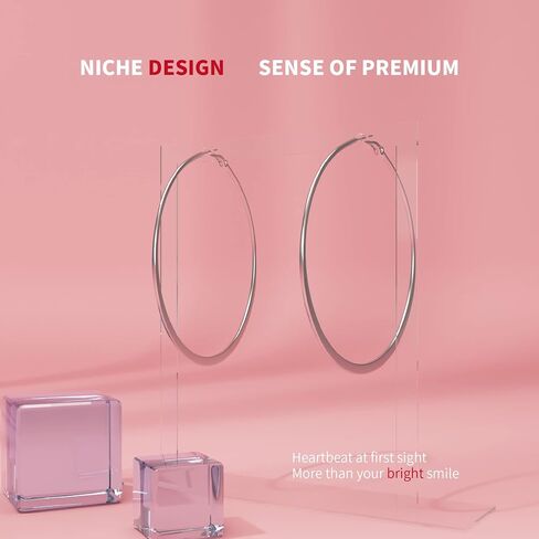 60mm Classic Silver Large Hoop Earrings, Women's Silver Hypoallergenic Exaggerated Hoop Earrings in Saudi Arabia