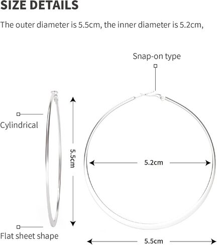 60mm Classic Silver Large Hoop Earrings, Women's Silver Hypoallergenic Exaggerated Hoop Earrings in Saudi Arabia