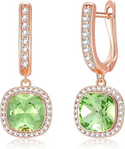 EVEVIC Austrian Crystal Leverback Square Cushion Halo Dangle Huggie Earrings for Women 14K Gold Plated Hypoallergenic Jewelry Gift in Saudi Arabia