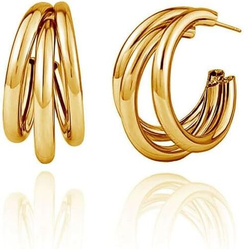 ONLYJUMP Hoop Earrings Gold Open C Shape 14K Gold Earrings Triple Hoop Earrings Triple Hoop Earrings Minimal Statement Fashion Jewelry Gifts in Saudi Arabia