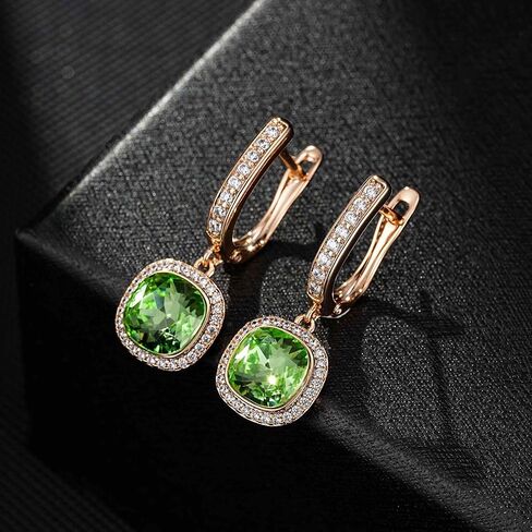 EVEVIC Austrian Crystal Leverback Square Cushion Halo Dangle Huggie Earrings for Women 14K Gold Plated Hypoallergenic Jewelry Gift in Saudi Arabia