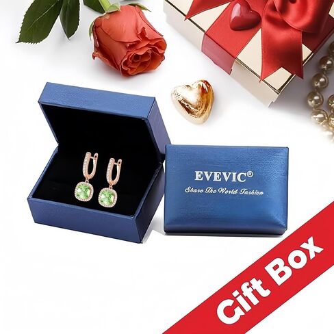EVEVIC Austrian Crystal Leverback Square Cushion Halo Dangle Huggie Earrings for Women 14K Gold Plated Hypoallergenic Jewelry Gift in Saudi Arabia