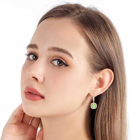 EVEVIC Austrian Crystal Leverback Square Cushion Halo Dangle Huggie Earrings for Women 14K Gold Plated Hypoallergenic Jewelry Gift in Saudi Arabia