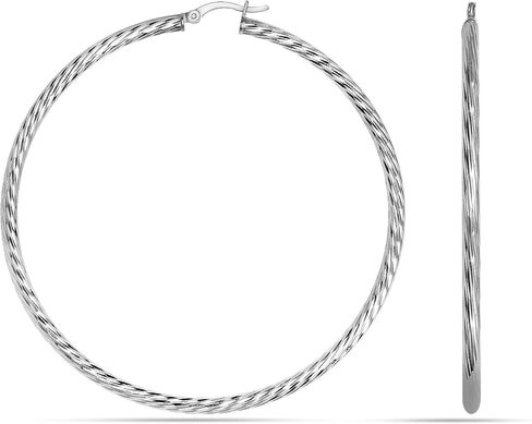 LECALLA 925 Sterling Silver Hoop أقراط للنساء الكلاسيكية المقطوعة من التصميم الإيطالي النقر فوق الأقراط للنساء (من 15 ملم إلى 70 مم) in Saudi Arabia