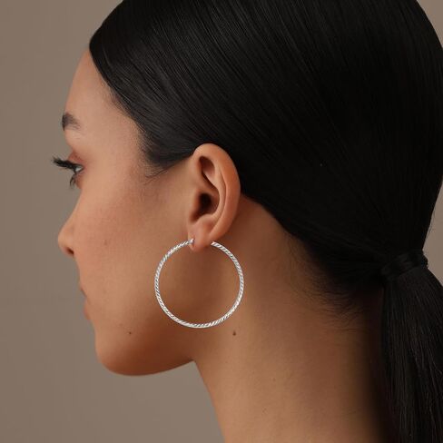 LECALLA 925 Sterling Silver Hoop أقراط للنساء الكلاسيكية المقطوعة من التصميم الإيطالي النقر فوق الأقراط للنساء (من 15 ملم إلى 70 مم) in Saudi Arabia