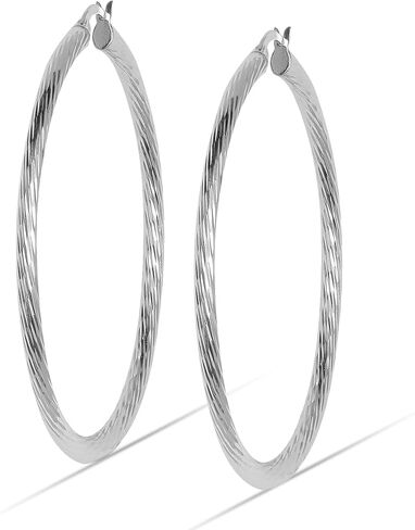 LECALLA 925 Sterling Silver Hoop أقراط للنساء الكلاسيكية المقطوعة من التصميم الإيطالي النقر فوق الأقراط للنساء (من 15 ملم إلى 70 مم) in Saudi Arabia