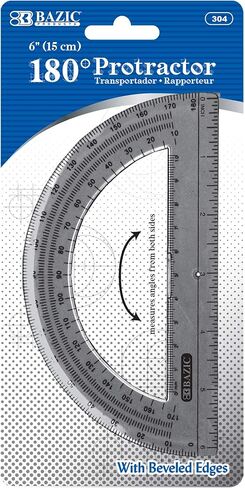 BAZIC Protractor Semicircular 6 Inch 180 Degrees, Plastic Math Protractors, Geometry Measuring Rulers Set, Clear Ruler for Students, 2-Pack in Saudi Arabia