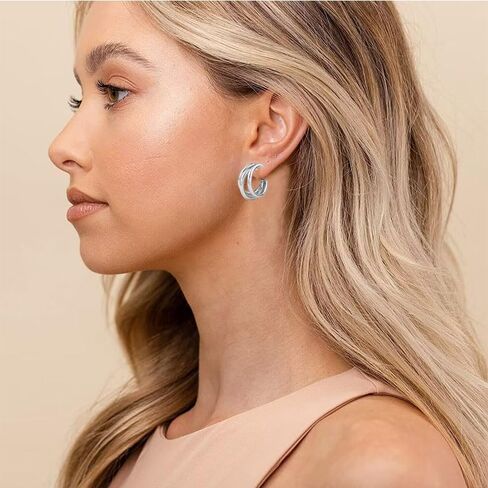ONLYJUMP Hoop Earrings Gold Open C Shape 14K Gold Earrings Triple Hoop Earrings Triple Hoop Earrings Minimal Statement Fashion Jewelry Gifts in Saudi Arabia