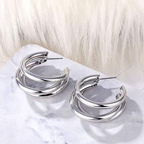 ONLYJUMP Hoop Earrings Gold Open C Shape 14K Gold Earrings Triple Hoop Earrings Triple Hoop Earrings Minimal Statement Fashion Jewelry Gifts in Saudi Arabia