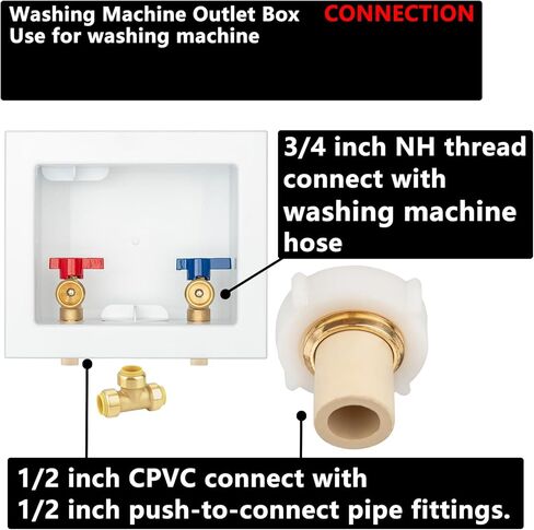 (1 Pack) Lidertik Washing Machine Outlet Box CPVC 1/2 inch with Copper Hammer Arrestors, Inlet 1/2 inch CPVC Pipe Fitting x Outlet 3/4 inch Male Thread LI-XYJH-640 in Kuwait