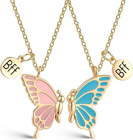 Bff Necklace for 2 Best Friend Necklace Butterfly Matching Necklaces for Best Friends Birthday Mothers Day Gifts for Friends Bestie 2Pcs Blue and Pink Key Chain in Saudi Arabia