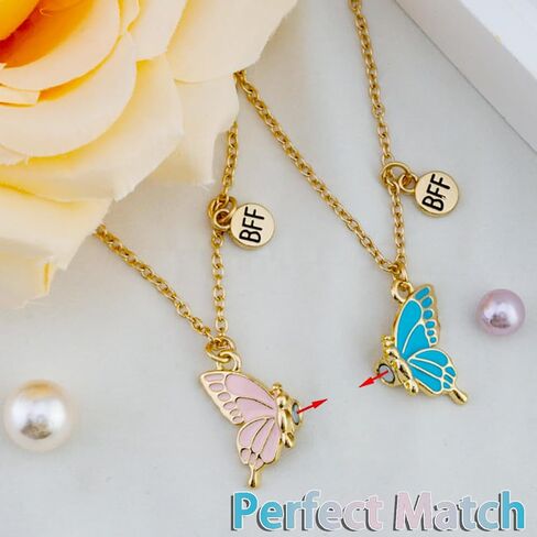 Bff Necklace for 2 Best Friend Necklace Butterfly Matching Necklaces for Best Friends Birthday Mothers Day Gifts for Friends Bestie 2Pcs Blue and Pink Key Chain in Saudi Arabia