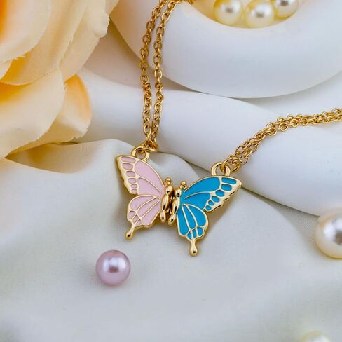 Bff Necklace for 2 Best Friend Necklace Butterfly Matching Necklaces for Best Friends Birthday Mothers Day Gifts for Friends Bestie 2Pcs Blue and Pink Key Chain in Saudi Arabia
