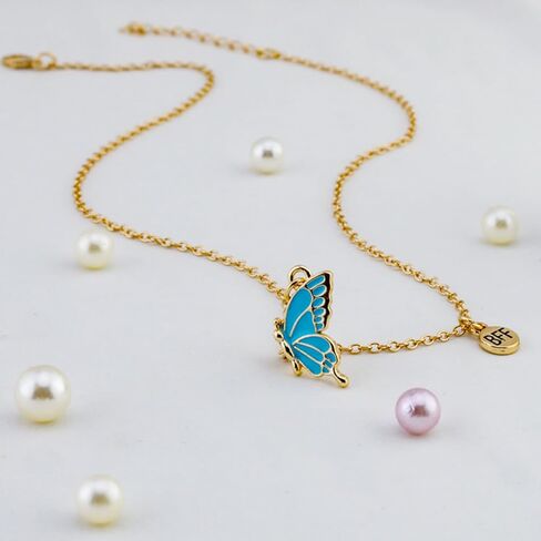 Bff Necklace for 2 Best Friend Necklace Butterfly Matching Necklaces for Best Friends Birthday Mothers Day Gifts for Friends Bestie 2Pcs Blue and Pink Key Chain in Saudi Arabia