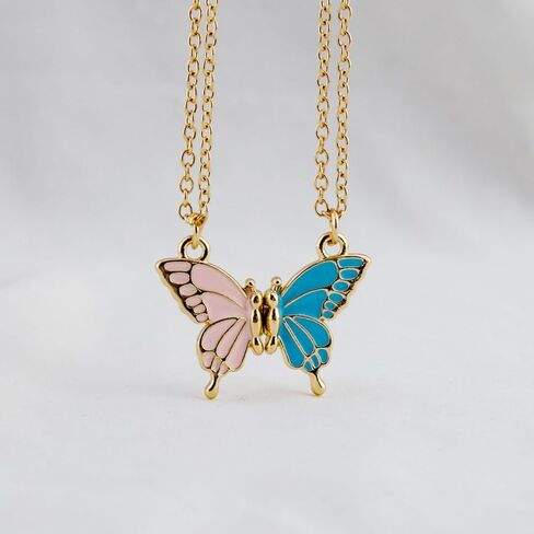 Bff Necklace for 2 Best Friend Necklace Butterfly Matching Necklaces for Best Friends Birthday Mothers Day Gifts for Friends Bestie 2Pcs Blue and Pink Key Chain in Saudi Arabia