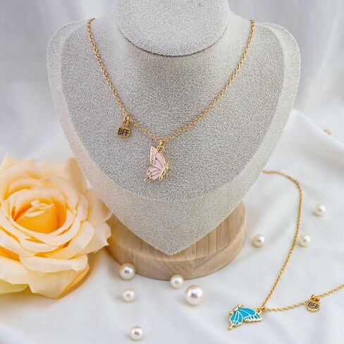 Bff Necklace for 2 Best Friend Necklace Butterfly Matching Necklaces for Best Friends Birthday Mothers Day Gifts for Friends Bestie 2Pcs Blue and Pink Key Chain in Saudi Arabia