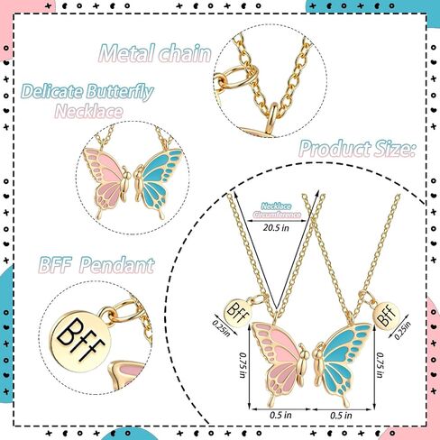 Bff Necklace for 2 Best Friend Necklace Butterfly Matching Necklaces for Best Friends Birthday Mothers Day Gifts for Friends Bestie 2Pcs Blue and Pink Key Chain in Saudi Arabia