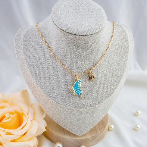 Bff Necklace for 2 Best Friend Necklace Butterfly Matching Necklaces for Best Friends Birthday Mothers Day Gifts for Friends Bestie 2Pcs Blue and Pink Key Chain in Saudi Arabia