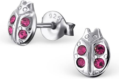 925 Sterling Silver Ladybug w/Rose Crystals Ear Buds 21807 in Saudi Arabia