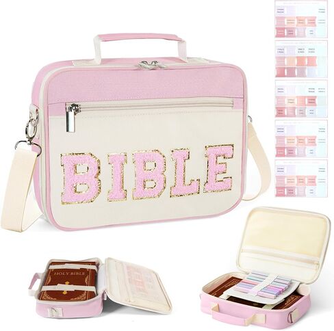 Bible Cover Case for Women with Shoulder Strap, Pink Bible Carrying Case for Girls, Bible Study Supplies Includes Bible Tabs, Christian Gifts for Women in Saudi Arabia