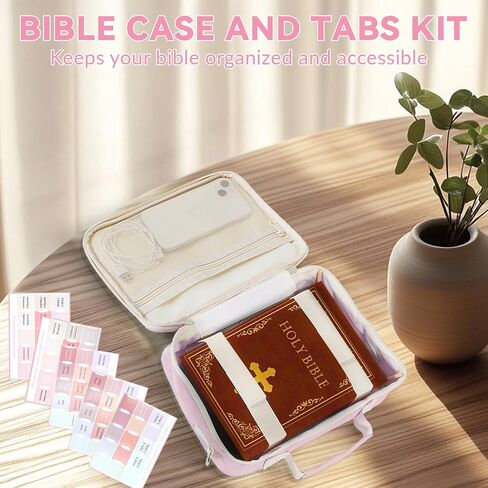 Bible Cover Case for Women with Shoulder Strap, Pink Bible Carrying Case for Girls, Bible Study Supplies Includes Bible Tabs, Christian Gifts for Women in Saudi Arabia