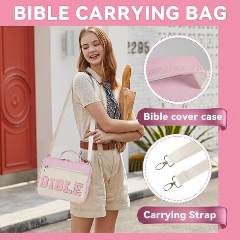 Bible Cover Case for Women with Shoulder Strap, Pink Bible Carrying Case for Girls, Bible Study Supplies Includes Bible Tabs, Christian Gifts for Women in Saudi Arabia