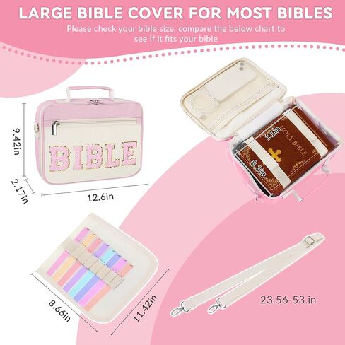 Bible Cover Case for Women with Shoulder Strap, Pink Bible Carrying Case for Girls, Bible Study Supplies Includes Bible Tabs, Christian Gifts for Women in Saudi Arabia