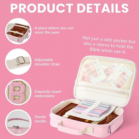 Bible Cover Case for Women with Shoulder Strap, Pink Bible Carrying Case for Girls, Bible Study Supplies Includes Bible Tabs, Christian Gifts for Women in Saudi Arabia