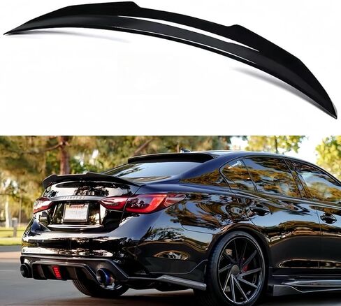 المفسد الخلفي متوافق مع 2014-2024 Infiniti Q50 ، نمط ألياف الكربون PSM نمط البط يناسب 14-24 4 أبواب سيدان ، الجذع الخارجي المفسد ركلة عالية جناح الجناح in Kuwait