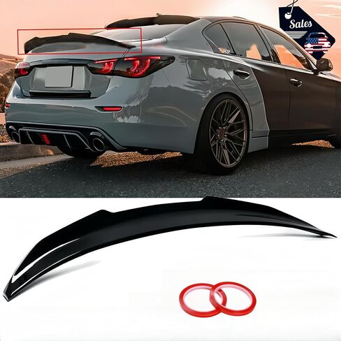 المفسد الخلفي متوافق مع 2014-2024 Infiniti Q50 ، نمط ألياف الكربون PSM نمط البط يناسب 14-24 4 أبواب سيدان ، الجذع الخارجي المفسد ركلة عالية جناح الجناح in Kuwait