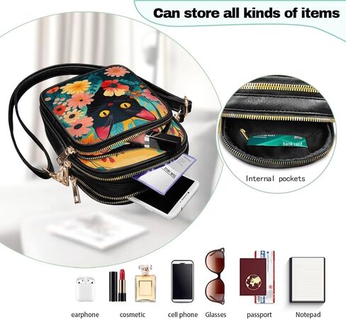 GIFTPUZZ Soft Leather Crossbody Purses with Adjustable Strap and Three Zipper Pockets for Women Ladies Medium Size in Kuwait