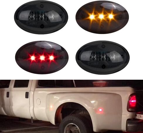 Xotic Tech Side Fender Marker Mount Mount Mount Light طقم كامل مدخن بديل للأسرة ، متوافق مع Ford F250 F350 F450 F550 1999-2010 Super Duty ما بعد البيع ، العنبر الأمامي/الأحمر الخلفي ، 4 مساءً in Saudi Arabia