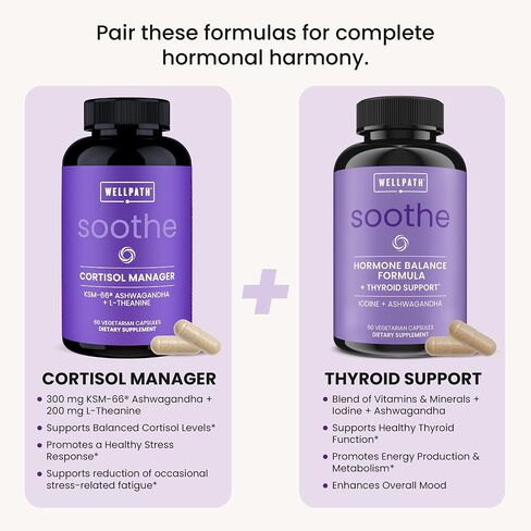 WellPath Soothe Cortisol Manager-مكملات الكورتيزول للنساء المصابات بـ KSM-66® Ashwagandha & L-theanine-دعم الإجهاد ، التخلص من السموم-مجمع 11-in-1 ، نباتي ، مصنوع في الولايات المتحدة الأمريكية ، غير المعدلة وراثيا ، 60 CT in Kuwait