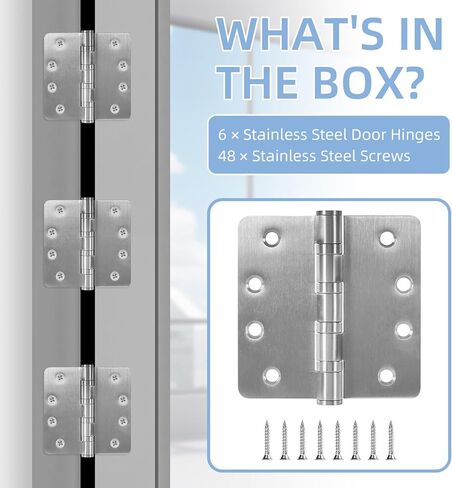 6 Pack Heavy Duty Door Hinges, 4 Inch Ball Bearing Door Hinges Stainless Steel Hinges with 1/4" Radius Corners, Heavy Duty Door Hardware for Left and Right Hand Door, Matte Black in Kuwait